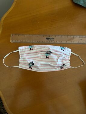 Pink Striped Cotton Face Mask with Minnie Print